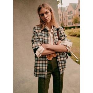 Sezane Jacket Will Wool Button-Down Shacket Blue Ochre Check XS EUC